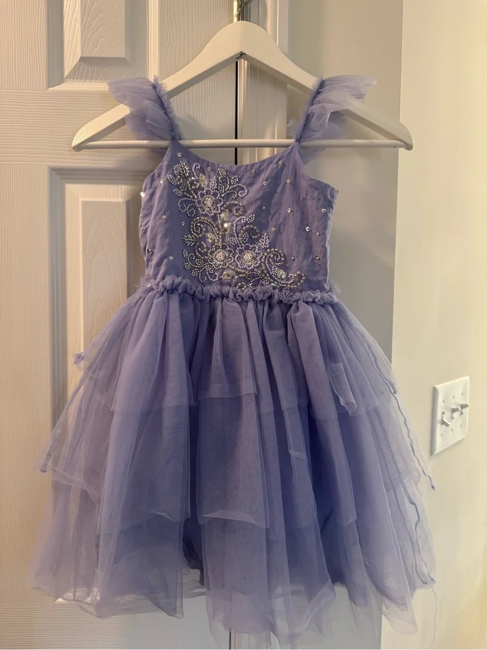 Lavender Tulle Party Dress for Girls with Embellished Bodice